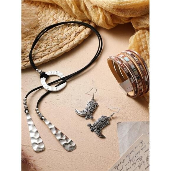 3 Pcs Western Jewelry for Women Bohemian Set, Boho Pendant Long Choker, - Picture 4 of 7